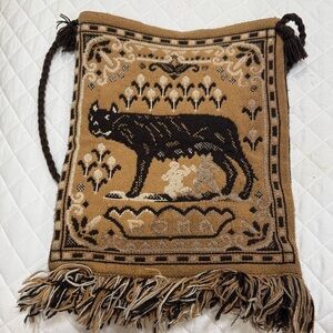 Woven Tassel Crossbody Bag in Camel and Black